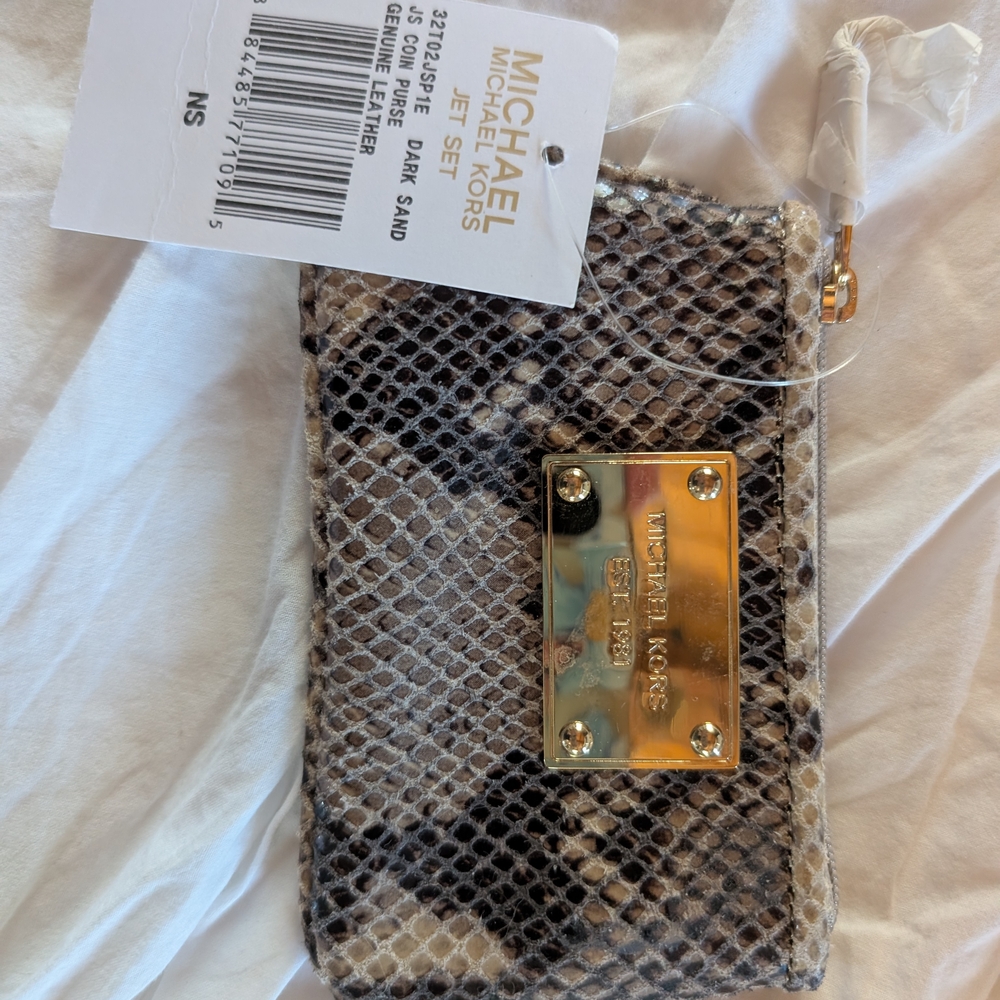 MICHAEL KORS Snake-Print Wristlet Key Pouch in Brown and Gold - Picture 2 of 4